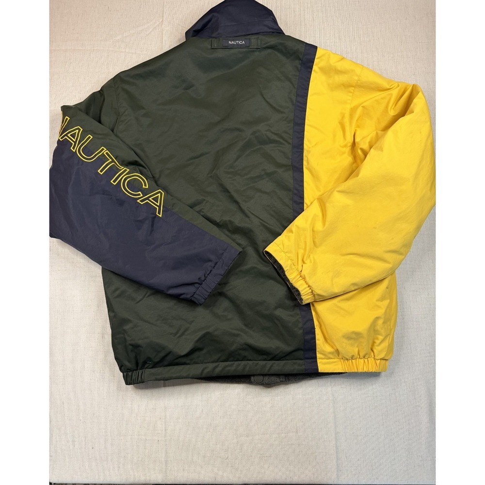 Nautica Jacket Mens XL Yellow Navy Green Reversible Fleece Lined Sailing Bomber